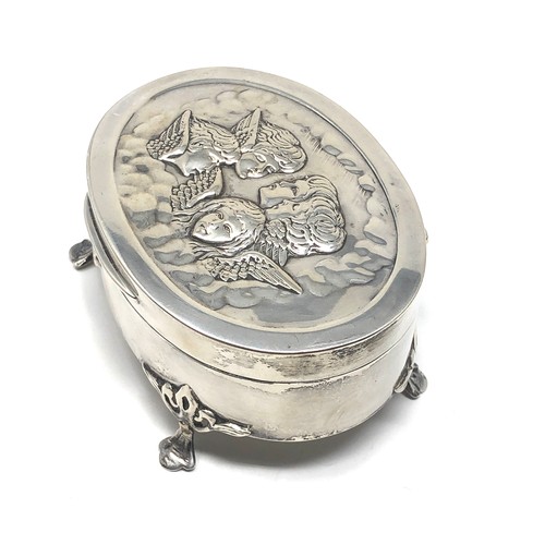 5 - Antique cherub silver lid jewellery box Birmingham silver hallmarks measures approx 9.5cm by 7cm hei... 