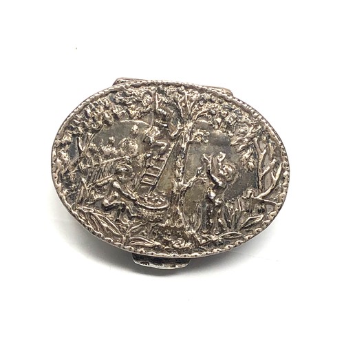 6 - Vintage scenic repousse Dutch silver trinket pill box measures approx 5.3cm by 4cm by 1.3cm