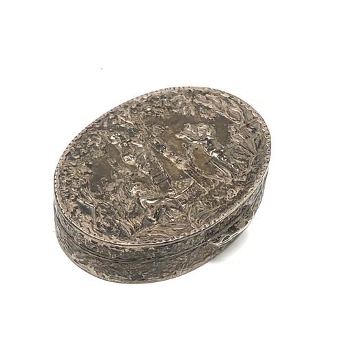 6 - Vintage scenic repousse Dutch silver trinket pill box measures approx 5.3cm by 4cm by 1.3cm