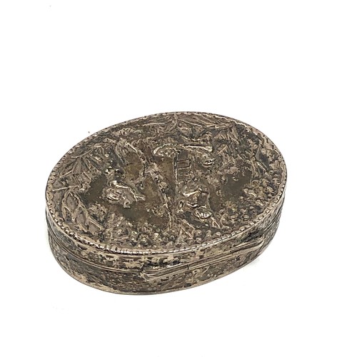 6 - Vintage scenic repousse Dutch silver trinket pill box measures approx 5.3cm by 4cm by 1.3cm