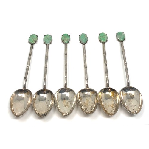 20 - Fine antique set of 6 chinese silver & jade tea spoons hallmarked TACK HING