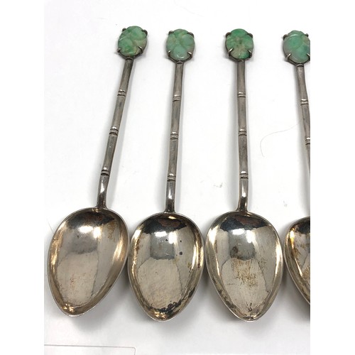 20 - Fine antique set of 6 chinese silver & jade tea spoons hallmarked TACK HING