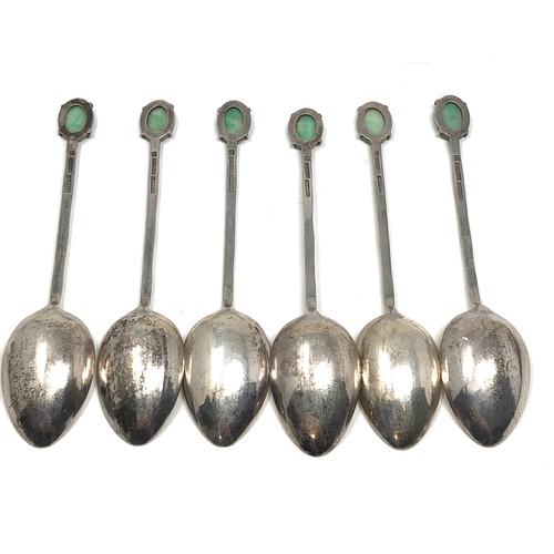 20 - Fine antique set of 6 chinese silver & jade tea spoons hallmarked TACK HING