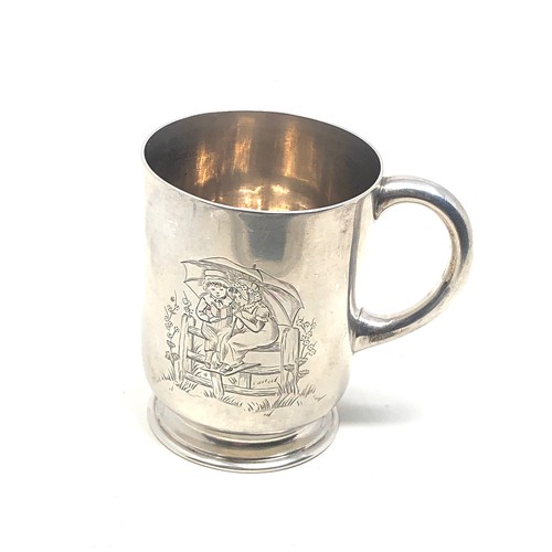 3 - Victorian silver children engraved mug London silver hallmarks by Edward Barnard & Sons Ltd, mug mea... 