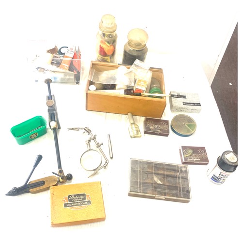 346 - Selection of fly fishing equipment includes bench vice etc