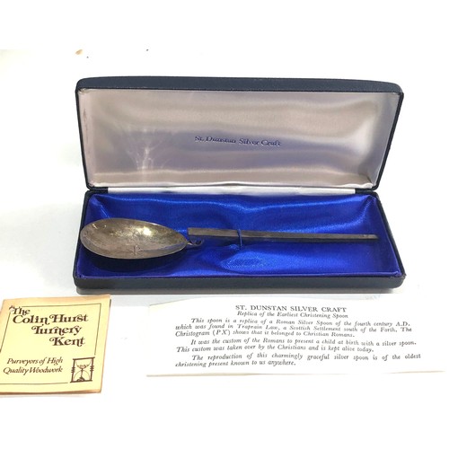 27 - St Dunstan silver craft boxed replica of the earliest Christening roman silver spoon of the fourth c... 