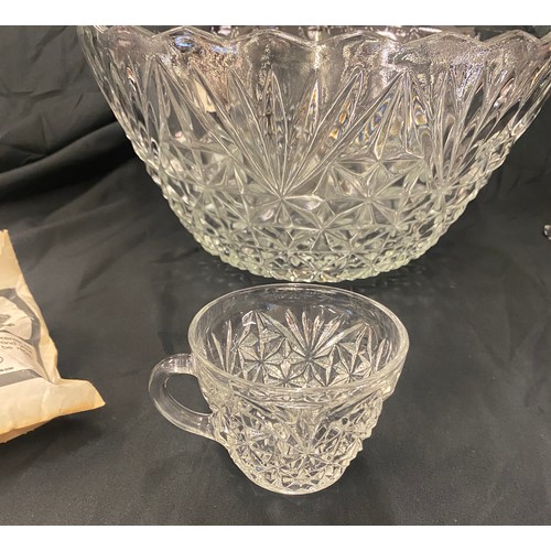 195 - Punchbowl set includes bowl 12 cups hangers and ladel