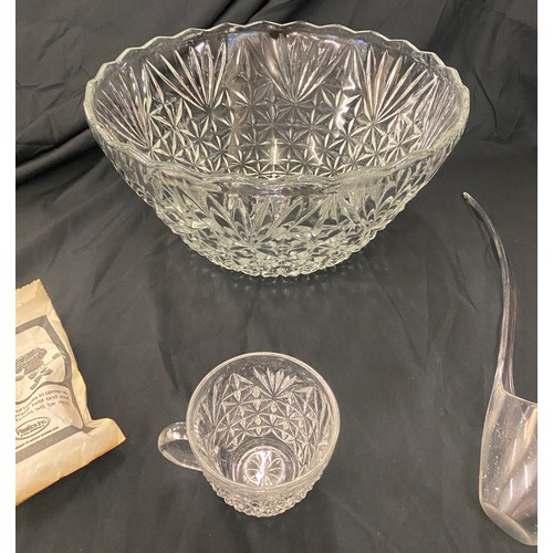 195 - Punchbowl set includes bowl 12 cups hangers and ladel