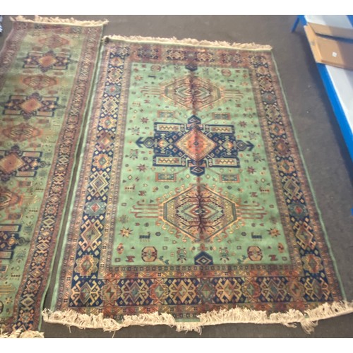 381 - Caucasian rug runner and a rug largest measures measures approx 55 inches by 83 inches