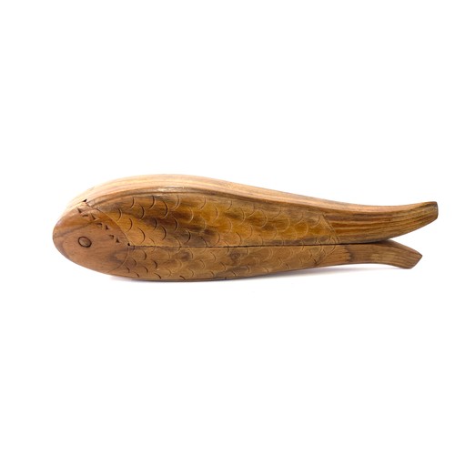 76 - Two pieces of treen- wooden nutcracker in the form of a fish and a small wooden barrel with twist of... 