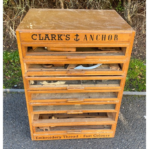 386 - Clarkes wooden anchor tool chest with contents, approximate measurements: Height  23 inches, Width 1... 