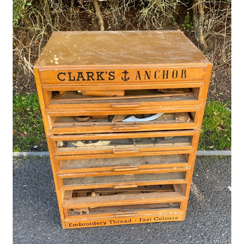 386 - Clarkes wooden anchor tool chest with contents, approximate measurements: Height  23 inches, Width 1... 