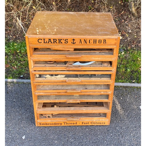 386 - Clarkes wooden anchor tool chest with contents, approximate measurements: Height  23 inches, Width 1... 