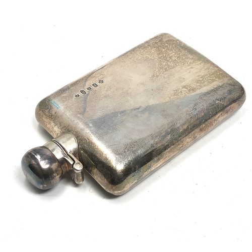 31 - Millenium silver hip flask measures approx height 12cm by 7cm wide weight 142