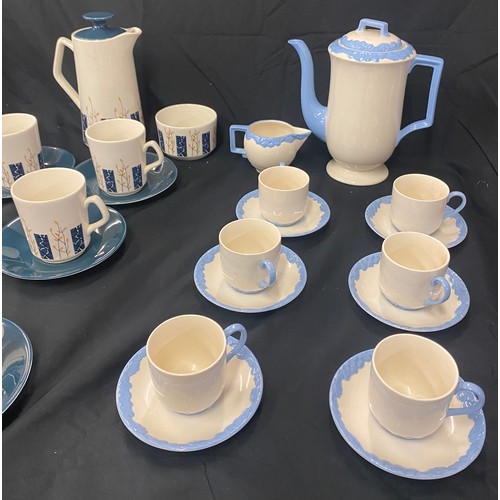 331 - 2 Tea services includes Vintage Beswick Apollo coffee set, Antique Johnson brothers Old oak coffee s... 