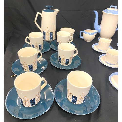 331 - 2 Tea services includes Vintage Beswick Apollo coffee set, Antique Johnson brothers Old oak coffee s... 