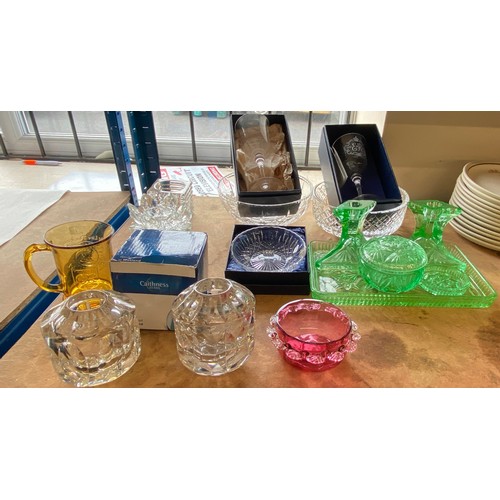 410 - Large selection of assorted glassware includes coloured glass, stuart crystal, white fries etc