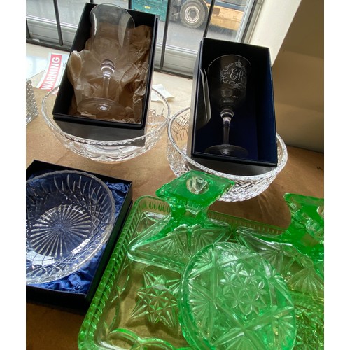 410 - Large selection of assorted glassware includes coloured glass, stuart crystal, white fries etc