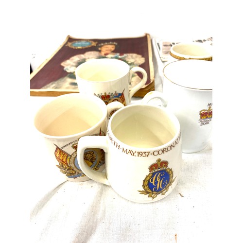 173 - Selection of commemorative ware includes postcards, cups etc