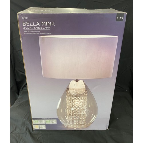 229 - Boxed Bella mink 2 light table lamp, working order