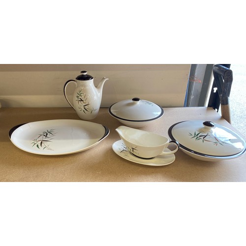 406 - 8 Pieces of Royal Doulton bone china Bamboo includes Coffee pot with lid, Oval platter, 1 sauce boat... 