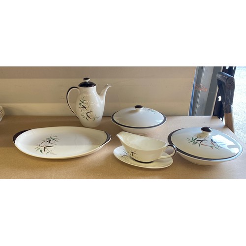 406 - 8 Pieces of Royal Doulton bone china Bamboo includes Coffee pot with lid, Oval platter, 1 sauce boat... 