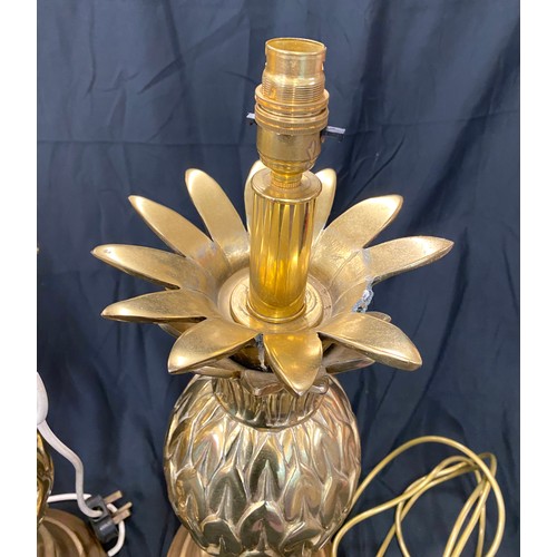 110 - Pair of matching brass Pineapple table lamps, working order