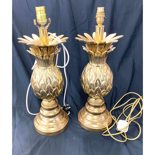 110 - Pair of matching brass Pineapple table lamps, working order