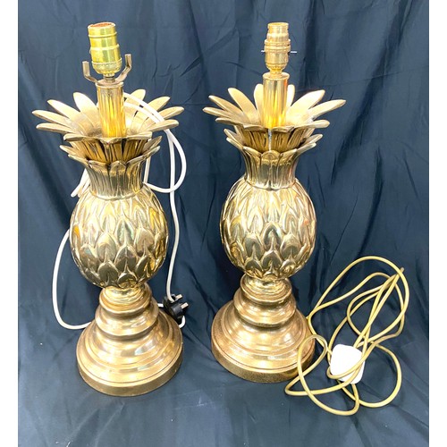 110 - Pair of matching brass Pineapple table lamps, working order