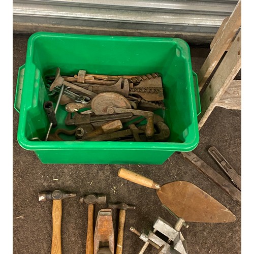 235 - Set of vintage wooden step ladders and a selection of assorted tools