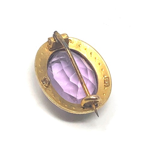 224 - 9ct gold antique amethyst & seed pearl brooch-missing small pearl  (4.3g)