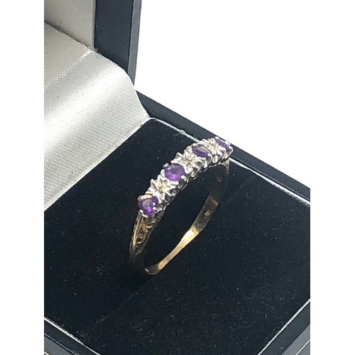 229 - 9ct gold diamond & amethyst ring (1.8g)