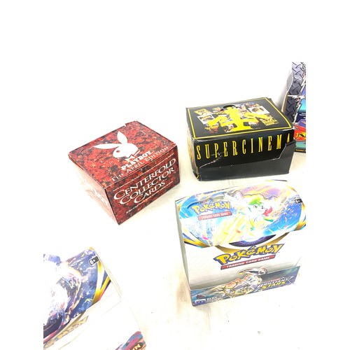 205 - Selection of trading card booster boxes empty, includes vintage and new pokemon, batman, justice lea... 