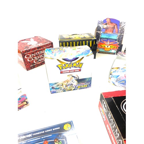 205 - Selection of trading card booster boxes empty, includes vintage and new pokemon, batman, justice lea... 