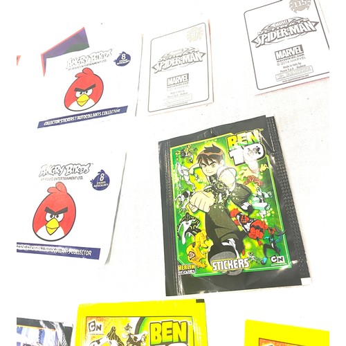 469 - Ben 10 Merlin sticker packs, vintage star trek panini sticker pack, Spiderman merlin stickers, angry... 