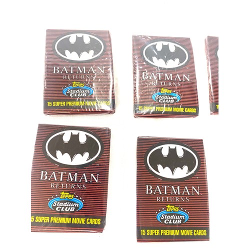 142 - Selection of Batman Topps trading card packs, 10 sealed packs in total, each pack contains 15 super ... 