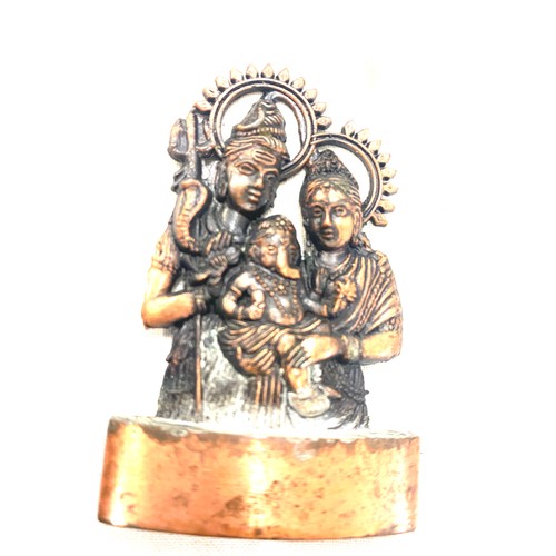 455 - Old Copper idol of shiva, paravati and granesh, hindu/ sindu