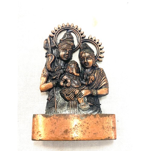 455 - Old Copper idol of shiva, paravati and granesh, hindu/ sindu