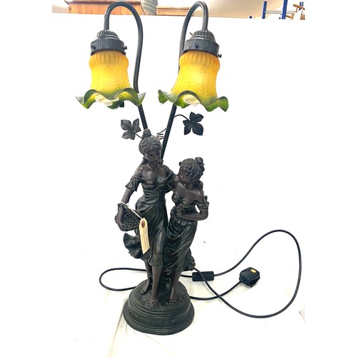 149 - Vintage lady figure lamp with glass shades, working order