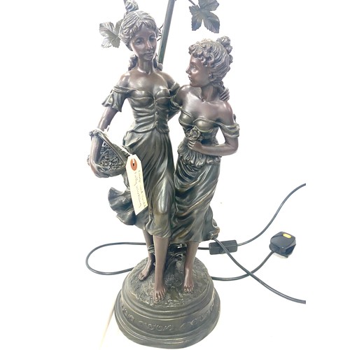 149 - Vintage lady figure lamp with glass shades, working order