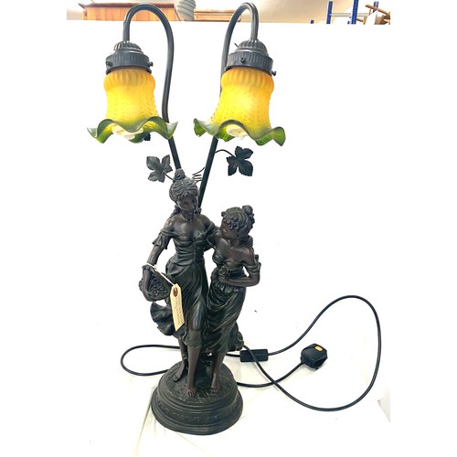 149 - Vintage lady figure lamp with glass shades, working order