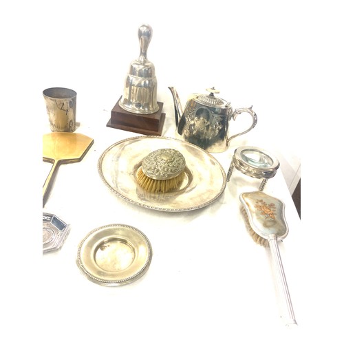 202 - Selection of Silver plated items includes brush, tea pot etc