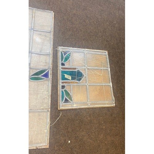 372 - 2 Panels of stained glass largest measures approx 100cm by 42 cm