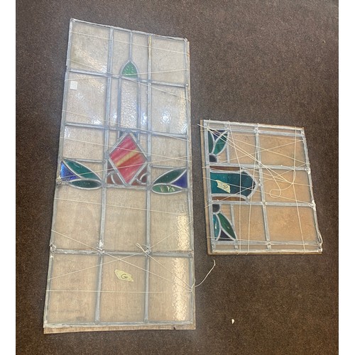 372 - 2 Panels of stained glass largest measures approx 100cm by 42 cm