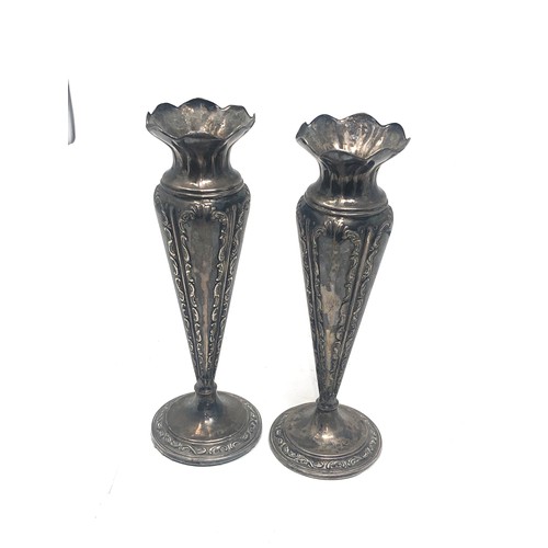 67 - Pair of antique silver vases measure approx height 17cm filled bases