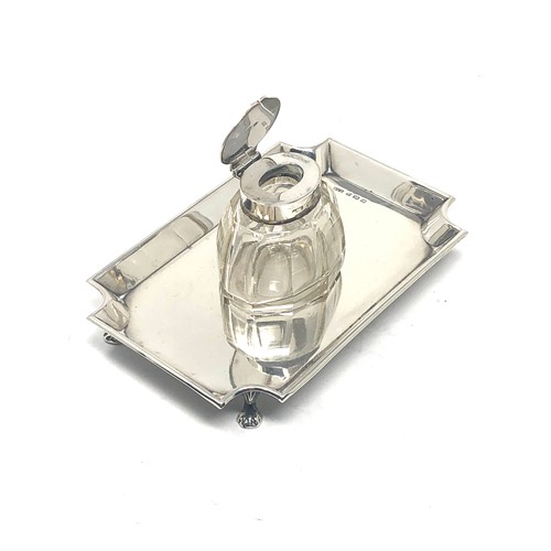 79 - Antique silver inkwell & stand Birmingham silver hallmarks stand measures approx 13cm by 9cm