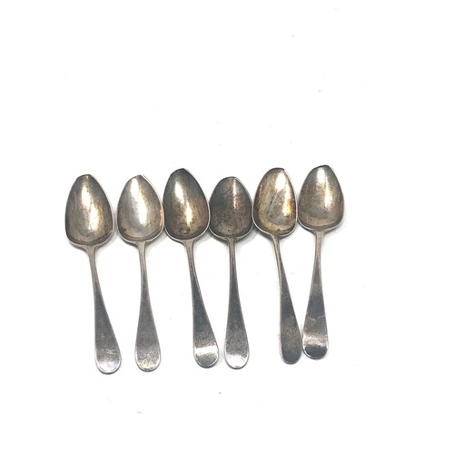 71 - 6 georgian silver tea spoons hallmarks worn