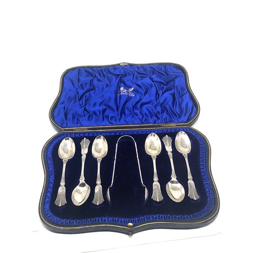 49 - Boxed silver teaspoons & sugar tongs