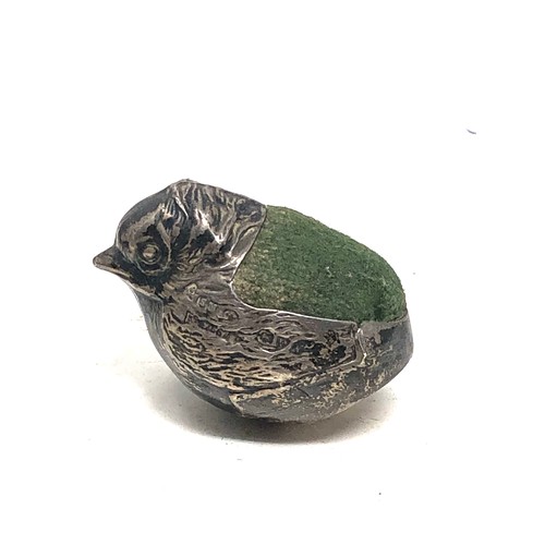 57 - Antique silver chick pin cushion