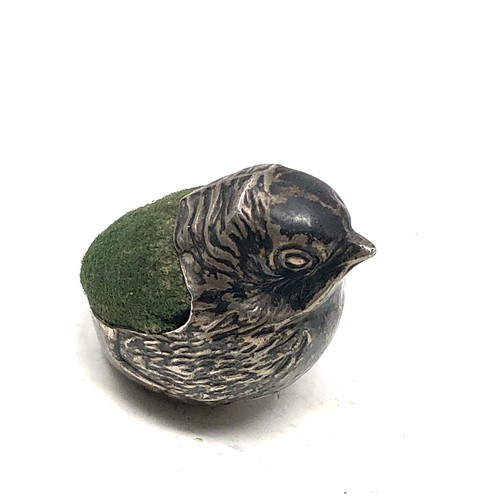 57 - Antique silver chick pin cushion